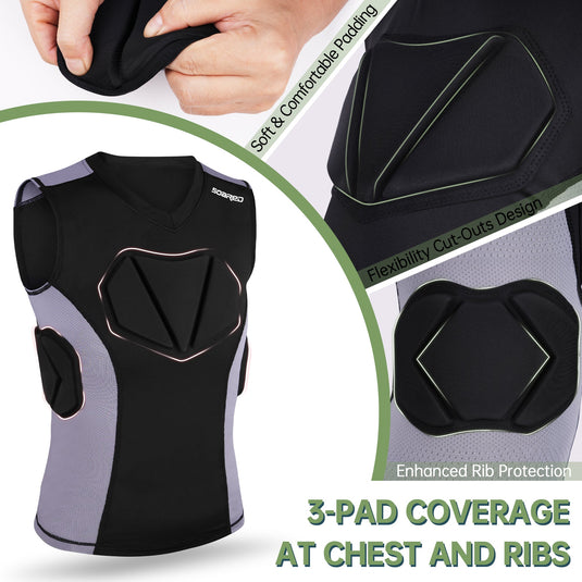 Soared Baseball Chest Protector Padded Compression Shirt Impact-Dispersing Padding Softball Football Rib Heart Sternum Guard MCTi