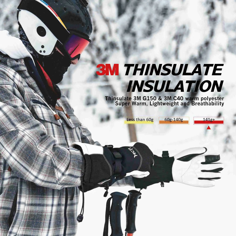 Load image into Gallery viewer, MCTi Leather Ski Gloves Men's Waterproof Touch Screen Long Gauntlet for Snowboarding Mountaineering MCTi