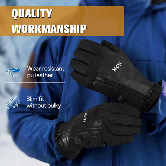 MCTi Winter Gloves Waterproof Warm for Cold Weather Touchscreen Zipper Gloves for Men Women MCTi