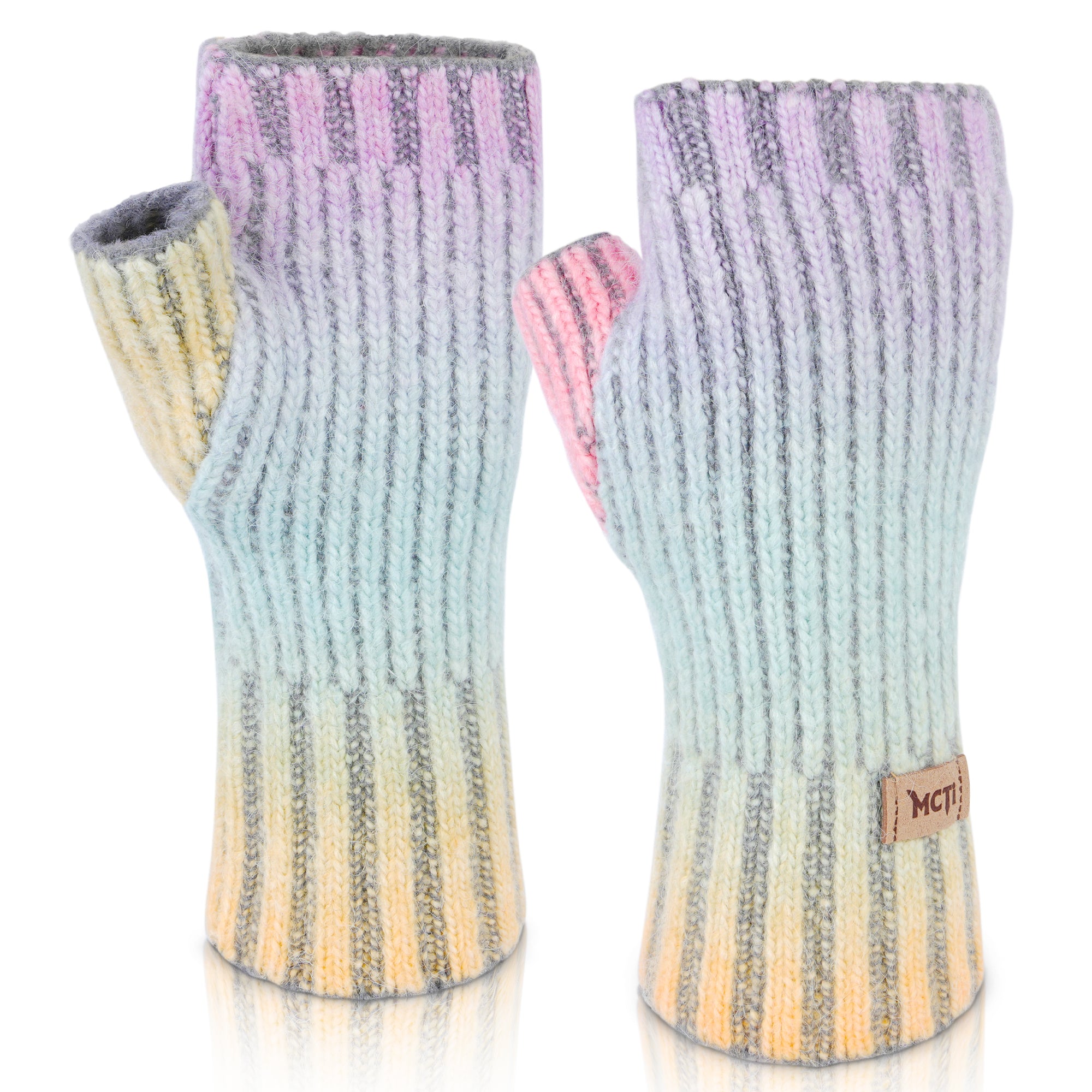 MCTi Women's Fingerless Knit Gloves with Long Wrist Cuff