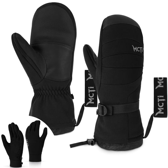 MCTi 2 in 1 Winter Ski Gloves for Men, Waterproof Snowboard Gloves, Thick Ski Mittens & Fleece Glove Liners, 2 Pairs MCTi