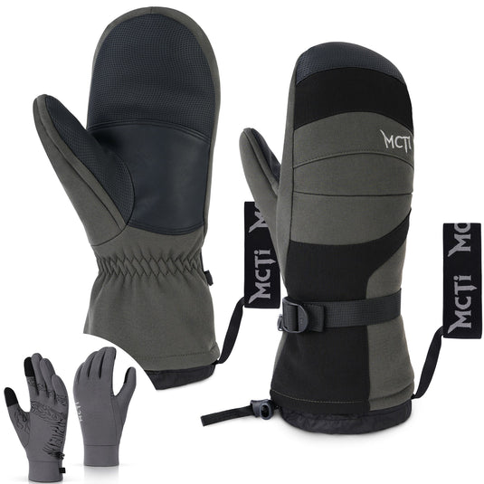 MCTi 2 in 1 Winter Ski Gloves for Men, Waterproof Snowboard Gloves, Thick Ski Mittens & Fleece Glove Liners, 2 Pairs MCTi