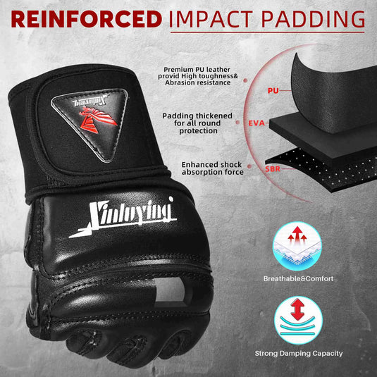 Xinluying MMA Gloves Punch Bag Training Martial Arts Sparring Grappling Kickboxing Muay Thai Boxing Gloves, Thickened Knuckle Pads,Widen The Wristband,Fingerless Rub Resistance Mitts for Men Women Xinluying