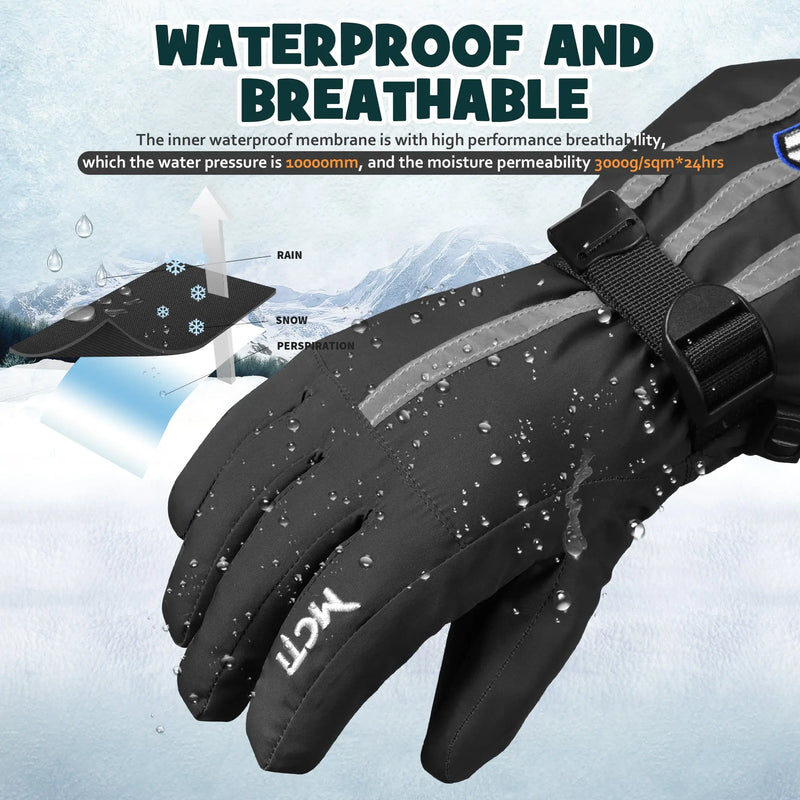 Load image into Gallery viewer, MCTi Kids Gloves Waterproof Winter Warm Snow Ski Gloves Long Cuff Fleece Lined with Reflective Strap MCTi