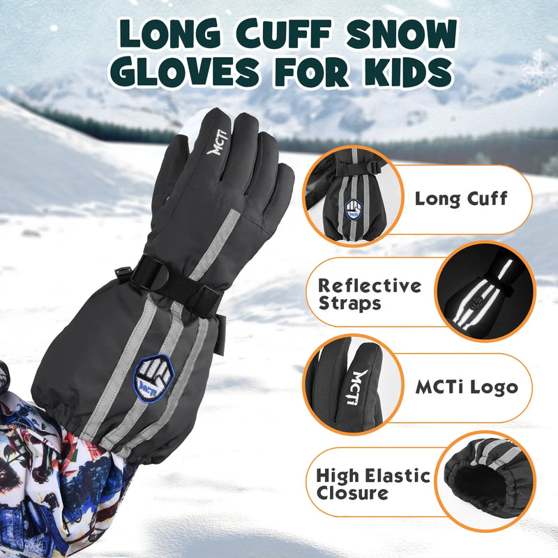 Load image into Gallery viewer, MCTi Kids Gloves Waterproof Winter Warm Snow Ski Gloves Long Cuff Fleece Lined with Reflective Strap MCTi