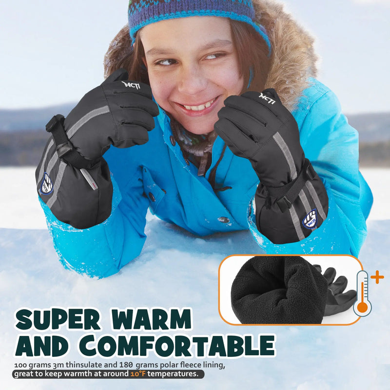 Load image into Gallery viewer, MCTi Kids Gloves Waterproof Winter Warm Snow Ski Gloves Long Cuff Fleece Lined with Reflective Strap MCTi