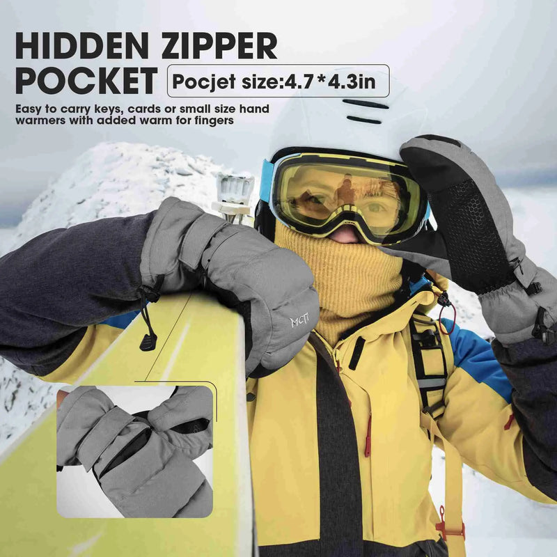 Load image into Gallery viewer, MCTi Ski Mittens Women's Snow Mitten Touch Screen Waterproof Insulated Quilted Mitts with Hidden Zipper MCTi