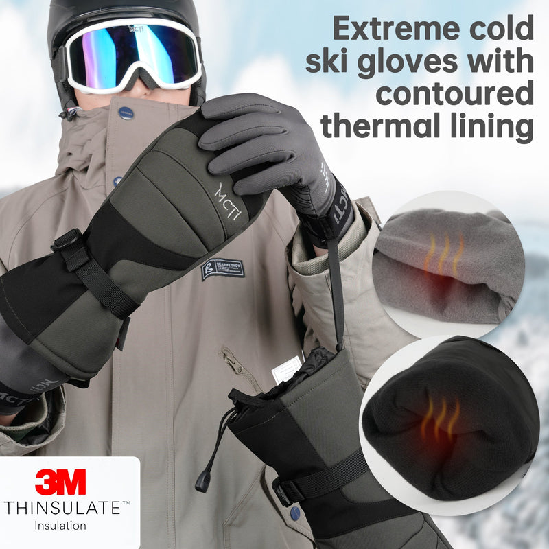 Load image into Gallery viewer, MCTi 2 in 1 Winter Ski Gloves for Men, Waterproof Snowboard Gloves, Thick Ski Mittens &amp; Fleece Glove Liners, 2 Pairs MCTi
