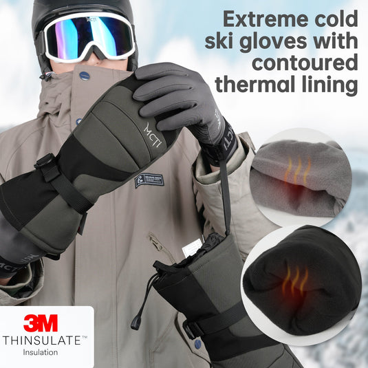 MCTi 2 in 1 Winter Ski Gloves for Men, Waterproof Snowboard Gloves, Thick Ski Mittens & Fleece Glove Liners, 2 Pairs MCTi