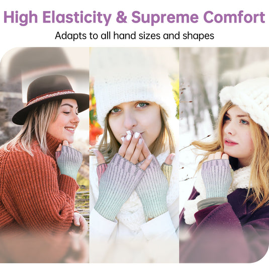 MCTi Winter Gloves for Women, Fingerless Mittens Knitted, Typing Gloves with Long Wrist Cuff, Warm for Cold Weather MCTi