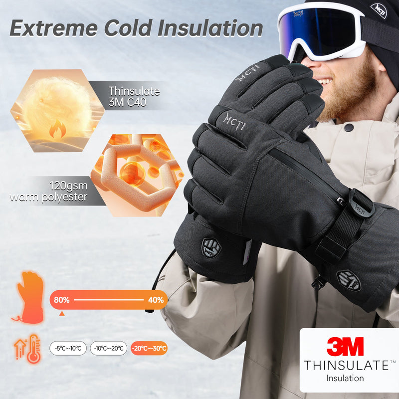Load image into Gallery viewer, MCTi Pro Wrist Support Ski Gloves for Men, Waterproof Snowboard Gloves with Wrist Guard, 3M Thinsulate, High Abrasion Resistance MCTi
