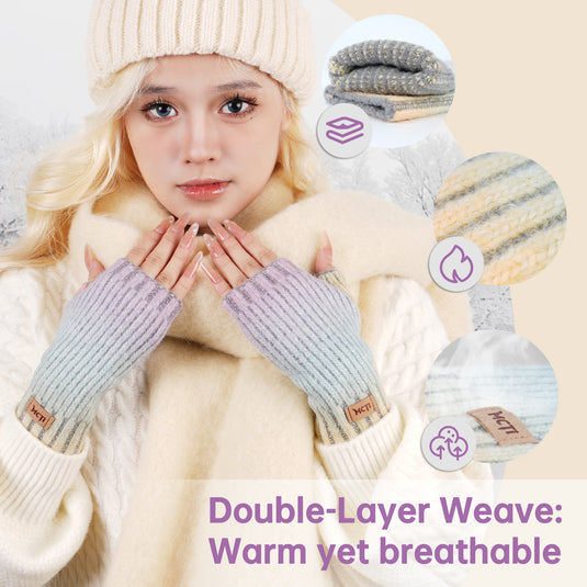 MCTi Winter Gloves for Women, Fingerless Mittens Knitted, Typing Gloves with Long Wrist Cuff, Warm for Cold Weather