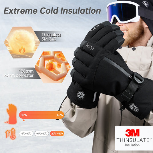 MCTi Men's Snowboard Gloves with Wrist Support Black / 2XL