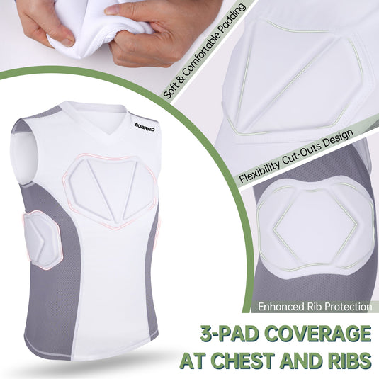 Soared Baseball Chest Protector Padded Compression Shirt Impact-Dispersing Padding Softball Football Rib Heart Sternum Guard MCTi