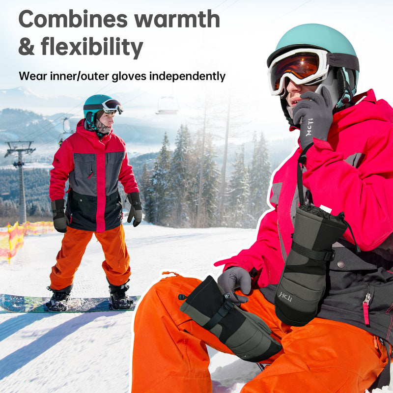 Load image into Gallery viewer, MCTi 2 in 1 Winter Ski Gloves for Men, Waterproof Snowboard Gloves, Thick Ski Mittens &amp; Fleece Glove Liners, 2 Pairs MCTi
