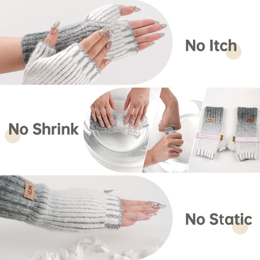 MCTi Winter Gloves for Women, Fingerless Mittens Knitted, Typing Gloves with Long Wrist Cuff, Warm for Cold Weather
