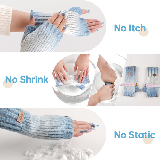 MCTi Winter Gloves for Women, Fingerless Mittens Knitted, Typing Gloves with Long Wrist Cuff, Warm for Cold Weather