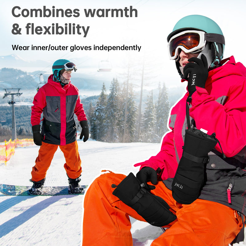 Load image into Gallery viewer, MCTi 2 in 1 Winter Ski Gloves for Men, Waterproof Snowboard Gloves, Thick Ski Mittens &amp; Fleece Glove Liners, 2 Pairs MCTi
