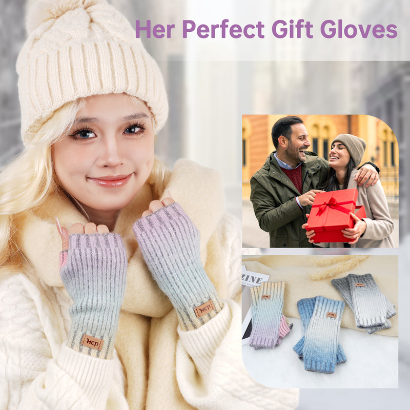 Load image into Gallery viewer, MCTi Winter Gloves for Women, Fingerless Mittens Knitted, Typing Gloves with Long Wrist Cuff, Warm for Cold Weather
