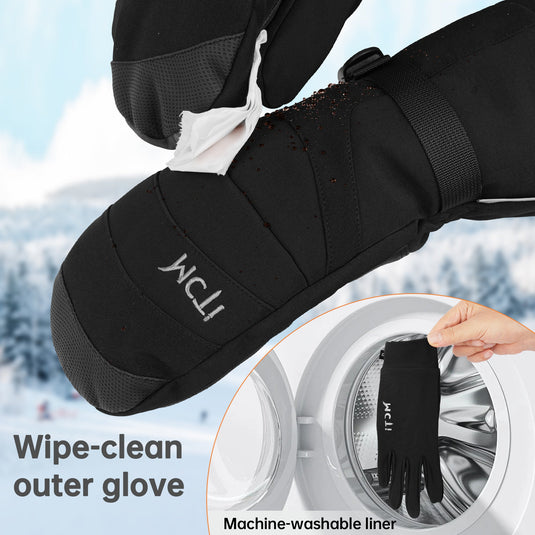 MCTi 2 in 1 Winter Ski Gloves for Men, Waterproof Snowboard Gloves, Thick Ski Mittens & Fleece Glove Liners, 2 Pairs MCTi