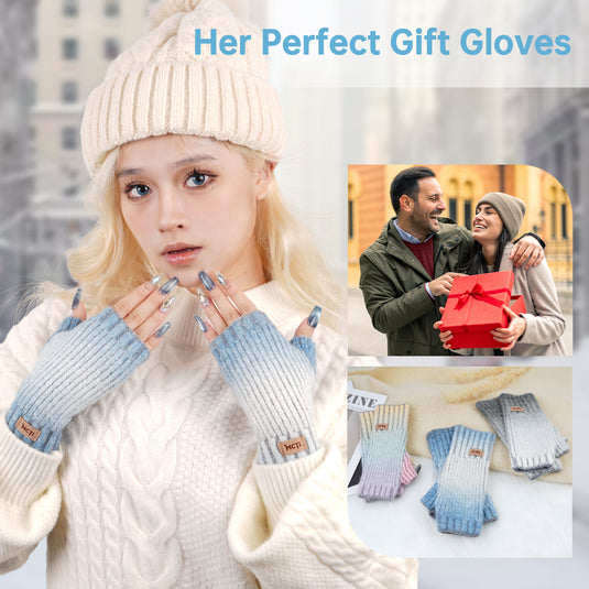 MCTi Winter Gloves for Women, Fingerless Mittens Knitted, Typing Gloves with Long Wrist Cuff, Warm for Cold Weather