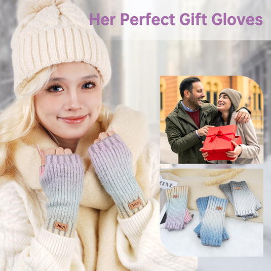 MCTi Winter Gloves for Women, Fingerless Mittens Knitted, Typing Gloves with Long Wrist Cuff, Warm for Cold Weather MCTi
