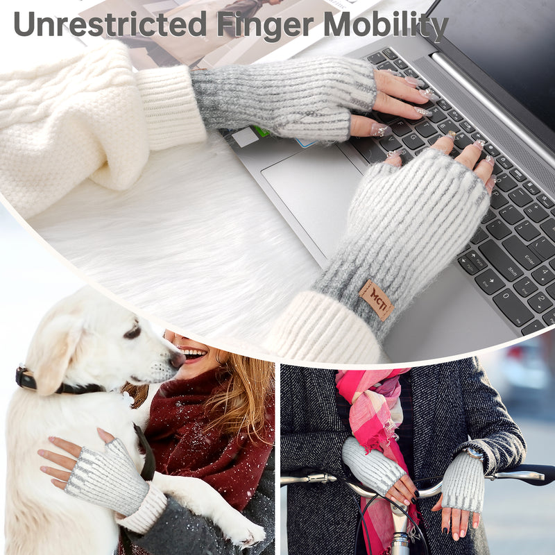Load image into Gallery viewer, MCTi Winter Gloves for Women, Fingerless Mittens Knitted, Typing Gloves with Long Wrist Cuff, Warm for Cold Weather
