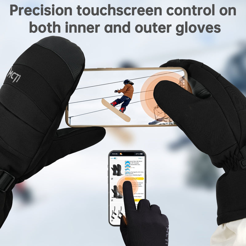 Load image into Gallery viewer, MCTi 2 in 1 Winter Ski Gloves for Men, Waterproof Snowboard Gloves, Thick Ski Mittens &amp; Fleece Glove Liners, 2 Pairs MCTi
