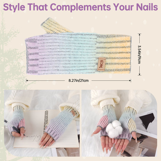 MCTi Winter Gloves for Women, Fingerless Mittens Knitted, Typing Gloves with Long Wrist Cuff, Warm for Cold Weather MCTi