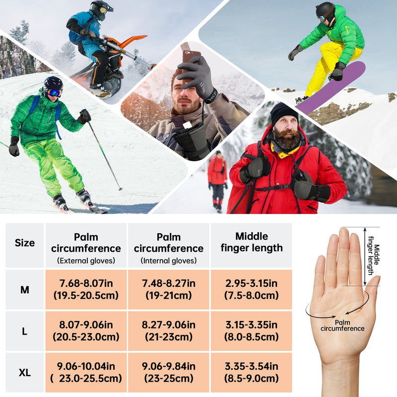 Load image into Gallery viewer, MCTi 2 in 1 Winter Ski Gloves for Men, Waterproof Snowboard Gloves, Thick Ski Mittens &amp; Fleece Glove Liners, 2 Pairs MCTi
