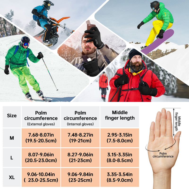 Load image into Gallery viewer, MCTi 2 in 1 Winter Ski Gloves for Men, Waterproof Snowboard Gloves, Thick Ski Mittens &amp; Fleece Glove Liners, 2 Pairs MCTi
