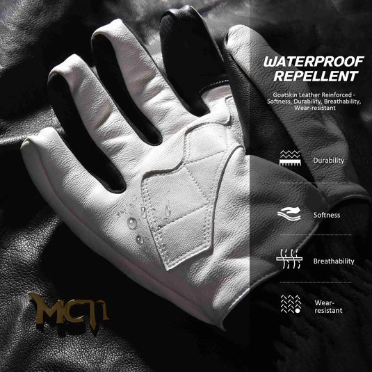 MCTi Leather Ski Gloves Men's Waterproof Touch Screen Long Gauntlet for Snowboarding Mountaineering MCTi