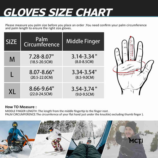 MCTi Leather Ski Gloves Men's Waterproof Touch Screen Long Gauntlet for Snowboarding Mountaineering MCTi