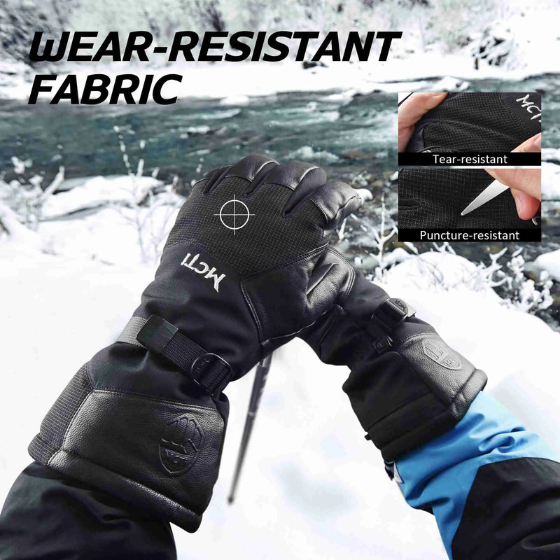 Load image into Gallery viewer, MCTi Leather Ski Gloves Men&#39;s Waterproof Touch Screen Long Gauntlet for Snowboarding Mountaineering MCTi
