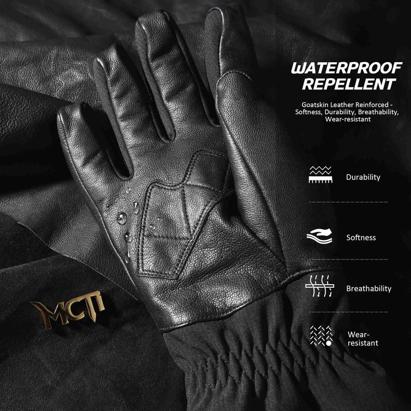 Load image into Gallery viewer, MCTi Leather Ski Gloves Men&#39;s Waterproof Touch Screen Long Gauntlet for Snowboarding Mountaineering MCTi
