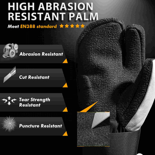 MCTi Snowboard Gloves with Wrist Guard 3-Finger Abrasion Resistant Gloves Waterproof for Winter Snow Skiing MCTi