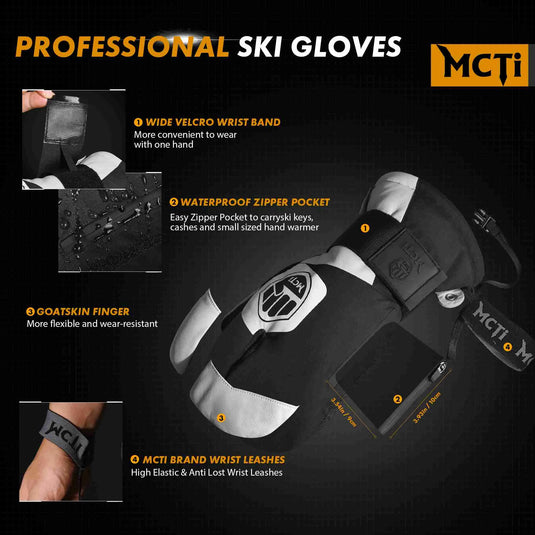 MCTi Snowboard Gloves with Wrist Guard 3-Finger Kevlar Gloves Waterproof for Winter Snow Skiing MCTi