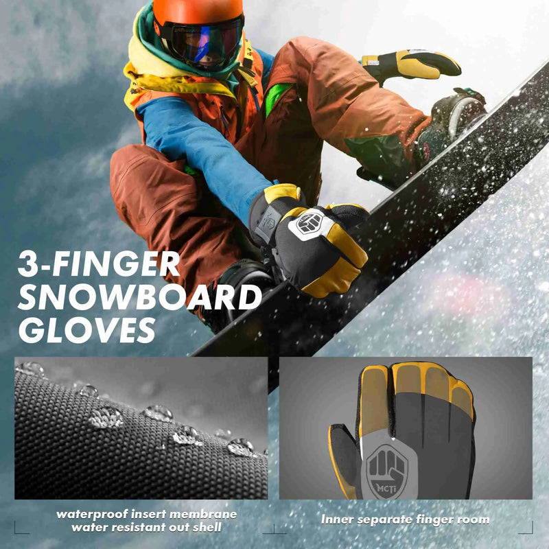 Load image into Gallery viewer, MCTi Snowboard Gloves with Wrist Guard 3-Finger Kevlar Gloves Waterproof for Winter Snow Skiing MCTi
