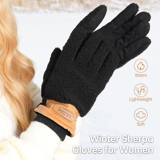 MCTi Winter Sherpa Gloves for Women Warm for Cold Weather Touchscreen Fleece Lining MCTi