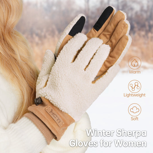 MCTi Winter Sherpa Gloves for Women Warm for Cold Weather Touchscreen Fleece Lining MCTi