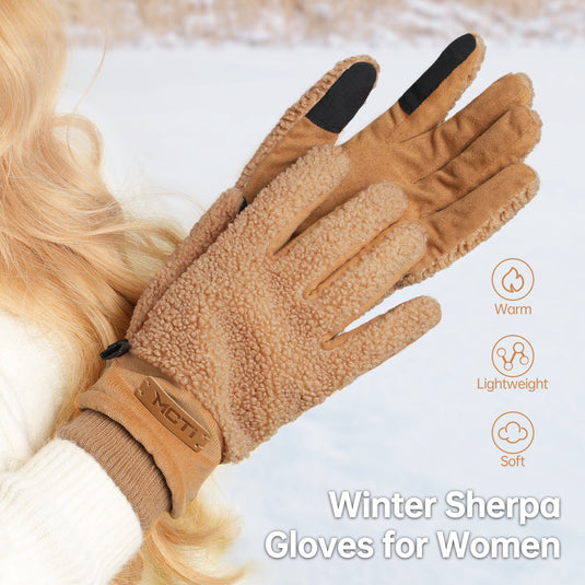 MCTi Winter Sherpa Gloves for Women Warm for Cold Weather Touchscreen Fleece Lining MCTi