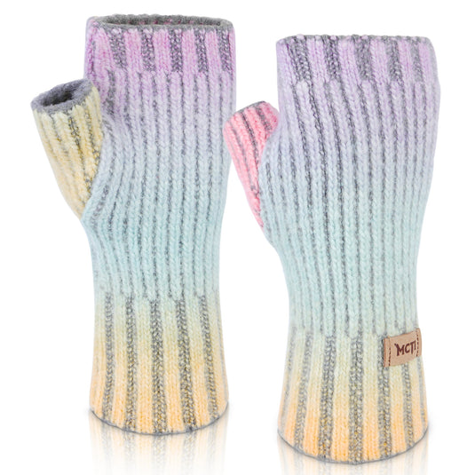 MCTi Winter Gloves for Women, Fingerless Mittens Knitted, Typing Gloves with Long Wrist Cuff, Warm for Cold Weather MCTi