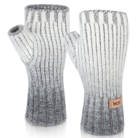 MCTi Winter Gloves for Women, Fingerless Mittens Knitted, Typing Gloves with Long Wrist Cuff, Warm for Cold Weather MCTi
