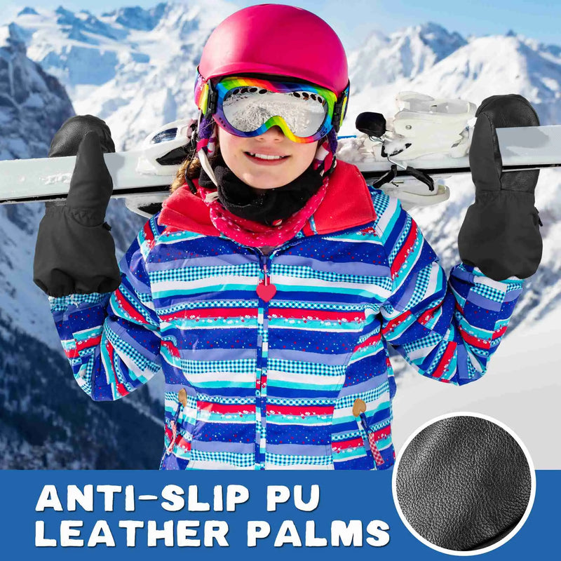 Load image into Gallery viewer, MCTi Kids Mittens Waterproof Winter Ski Warm Sherpa Lined Long Cuff with String MCTi
