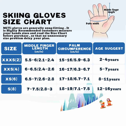 kids ski mittens size chart