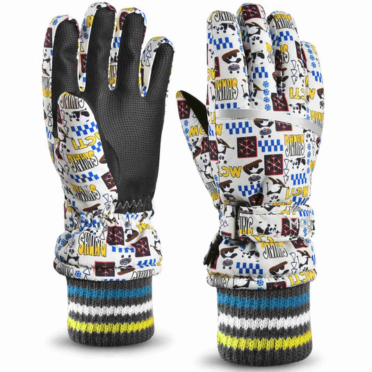 MCTi Kids Ski Gloves Waterproof Long Knitted Cuff Winter Snow Gloves MCTi