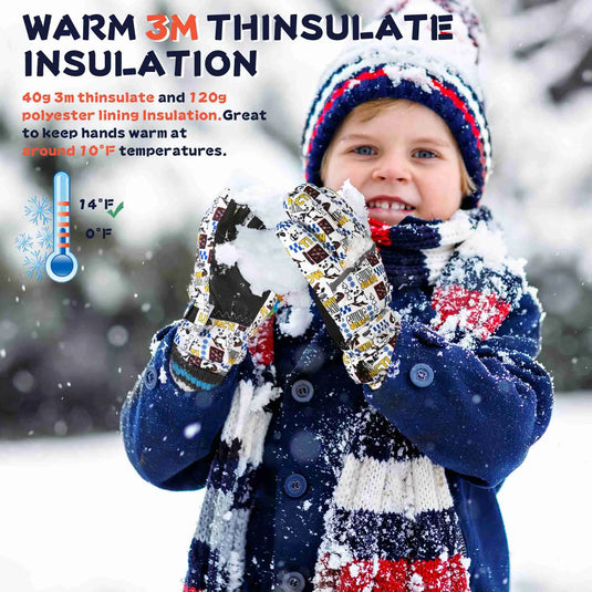 MCTi Kids Ski Gloves Waterproof Long Knitted Cuff Winter Snow Gloves MCTi
