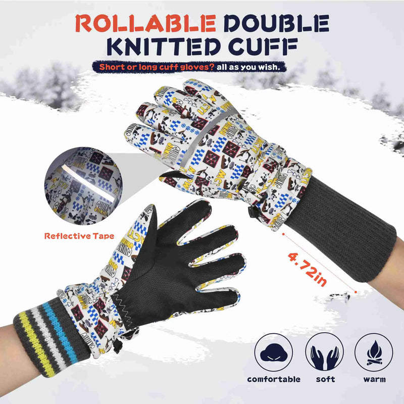 Load image into Gallery viewer, MCTi Kids Ski Gloves Waterproof Long Knitted Cuff Winter Snow Gloves MCTi
