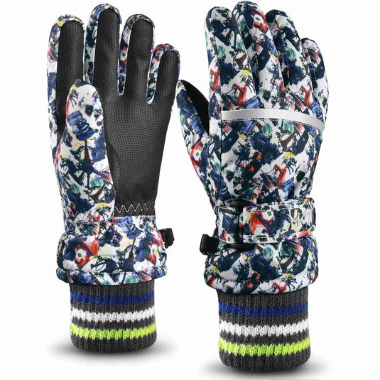 MCTi Kids Ski Gloves Waterproof Long Knitted Cuff Winter Snow Gloves MCTi