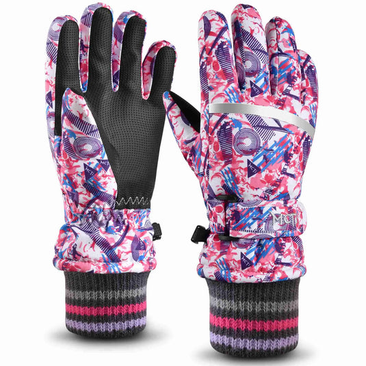 MCTi Kids Ski Gloves Waterproof Long Knitted Cuff Winter Snow Gloves MCTi